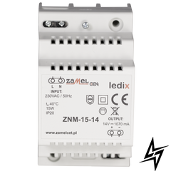 LED блок живлення для роботи з 14V DC 15W модульний монтаж IP 20 ZNM-15-14 LDX10000021 фото наживо, фото в дизайні інтер'єру