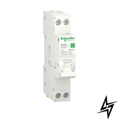 Компактний диференційний автоматичний вимикач Schneider Electric Resi9 6 А 30 мA 1P+N 6кA С тип А R9D88606 фото