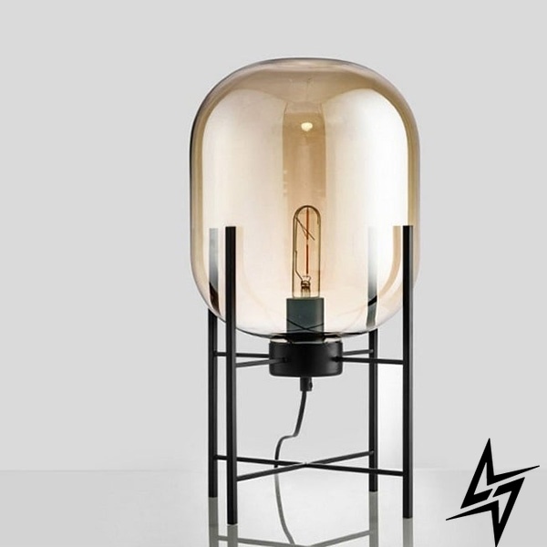 Настольный светильник Glass Oval Amber H50 S23-12355 1xE27 50см Черный/Оранжевый 039022 фото в живую, фото в дизайне интерьера