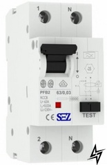 Пристрій захисного відключення (диференціальне реле) SEZ PFB2 63 / 0,03 2 P (PFB2_63 / 0.03) фото