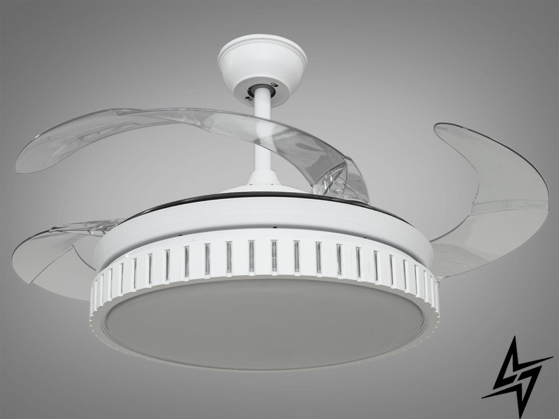 Люстра-вентилятор с пультом D23-33399 Белый A002 фото в живую, фото в дизайне интерьера
