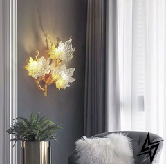 Роскошные бра с кленовыми листьями на 3 лампы LE25426 3xG9 16x16x12см Золото/Прозрачный YG 16W/3 фото в живую, фото в дизайне интерьера