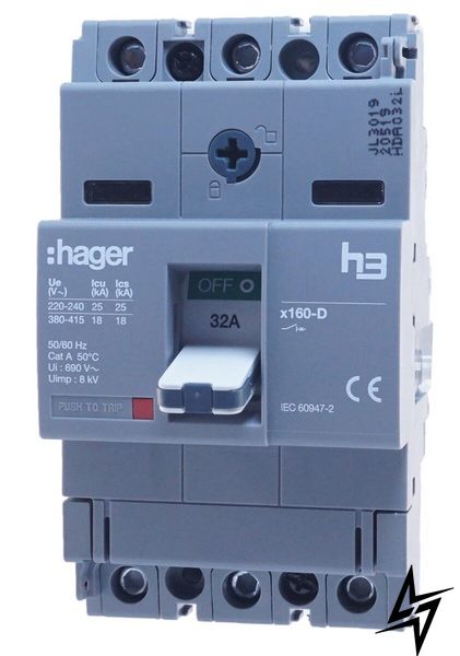 Электро-автомат x160, In=32А, 3п, 18kA HDA032L Hager фото