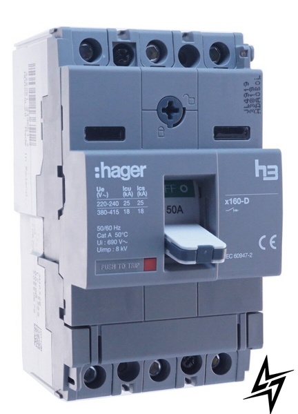 Автомат электропитания x160, In=50А, 3п, 18kA HDA050L Hager фото