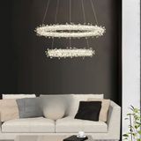 Подвесная LED люстра хрустальная 60+40 см хромированная 26-0081 фото