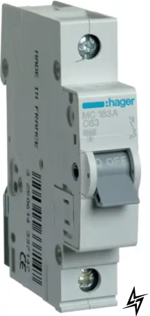 Автоматичний вимикач Hager MC163A 1P 63A C 6kA фото