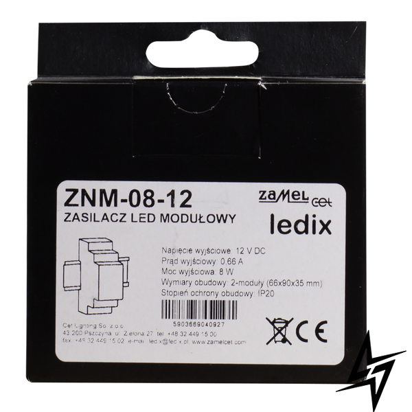 LED блок живлення для роботи з 12V DC 8W модульний монтаж IP 20 ZNM-08-12 LDX10000016 фото наживо, фото в дизайні інтер'єру