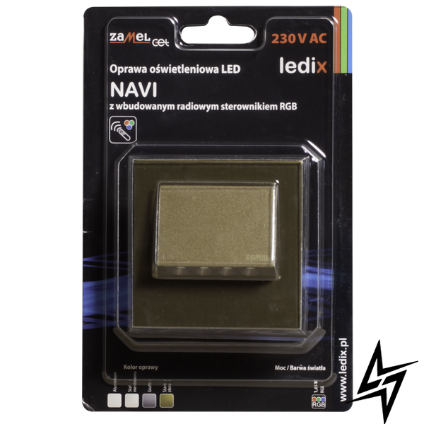 Настінний світильник Ledix Navi з рамкою 11-225-46 врізний Старе золото RGB з радіоконтроллер RGB LED LED11122546 фото наживо, фото в дизайні інтер'єру