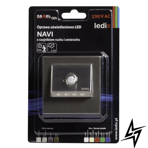 Настенный светильник Ledix Navi с рамкой 11-222-22 врезной Сталь 3100K с датчиком ЛЕД LED11122222 фото в живую, фото в дизайне интерьера