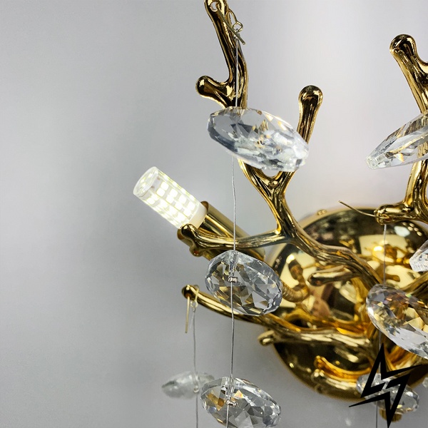 Изысканное золотое бра DIAMINA с хрустальными камнями LE41098 2xG9 30x40см Золото/Прозрачный W 33007/2 S GD фото в живую, фото в дизайне интерьера