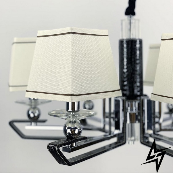 Классический светильник с тканевым абажуром с экокожией черного цвета LE30797 10xE14 Черный/Белый S 1449 BK фото в живую, фото в дизайне интерьера