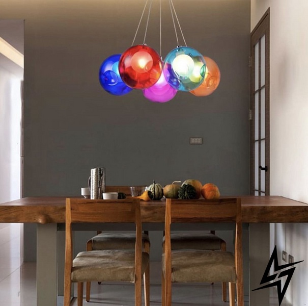Яркий подвесной светильник с цветными плафонами LE26480 7xG4 Прозрачный/Прозрачный AA 225 фото в живую, фото в дизайне интерьера