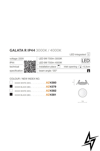 Точковий врізний світильник для ванної Azzardo AZ4380 Galata LED 52313 фото наживо, фото в дизайні інтер'єру