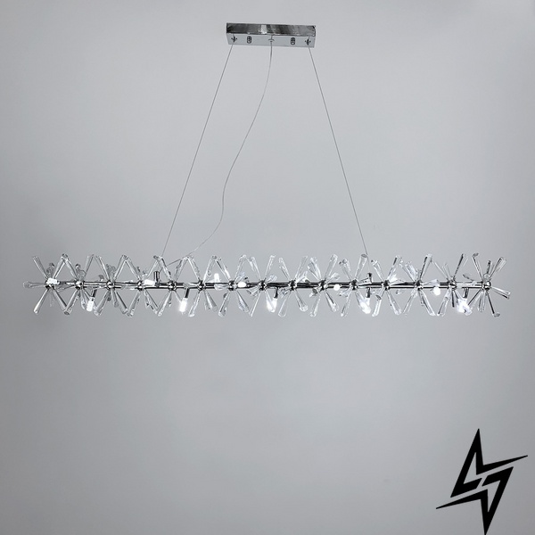 Удлиненная серебряная дизайнерская люстра ALMA с кристаллами LE41207 15xG4 15x100см Хром NO 4-1000L CR фото в живую, фото в дизайне интерьера