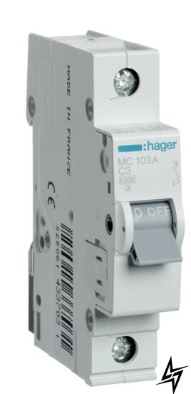 Автоматичний вимикач Hager MC103A 1P 3A C 6kA фото