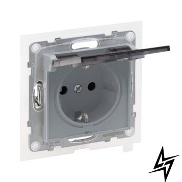 Розетка IP44 із з/к та кришкою і захист. шторками пруж.клеми 16А/250V для серії SUNO алюміній Legrand 721323 фото
