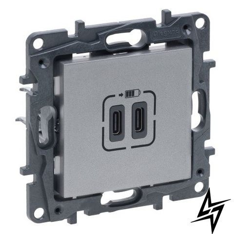 USB-розетка Legrand 863339 Niloe Step, алюміній, 2&times;USB USB-C, IP20 863339 фото