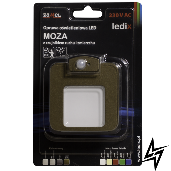 Настінний світильник Ledix Moza 01-222-42 врізний Старе золото 3100K з датчиком LED LED10122242 фото наживо, фото в дизайні інтер'єру