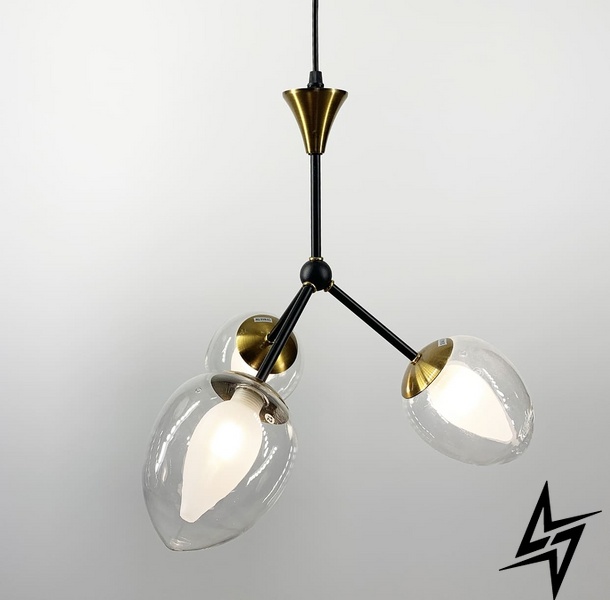 Классический подвесной светильник с двойным стеклом LE25690 3xG9 35x35см Черный/Латунь ZL 1632/3 фото в живую, фото в дизайне интерьера