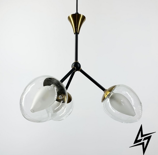 Классический подвесной светильник с двойным стеклом LE25690 3xG9 35x35см Черный/Латунь ZL 1632/3 фото в живую, фото в дизайне интерьера