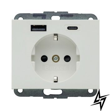 Розетка із з/к + USB A/C 20W PD K.x полярна білизна Berker 48147009 фото