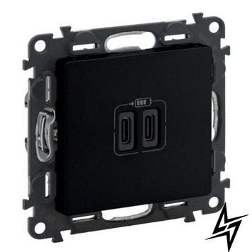 Розетка з двома USB-роз'ємами тип C + тип C 240V/5V 3000мА Valena Life Black чорний матовий Legrand 756307 фото