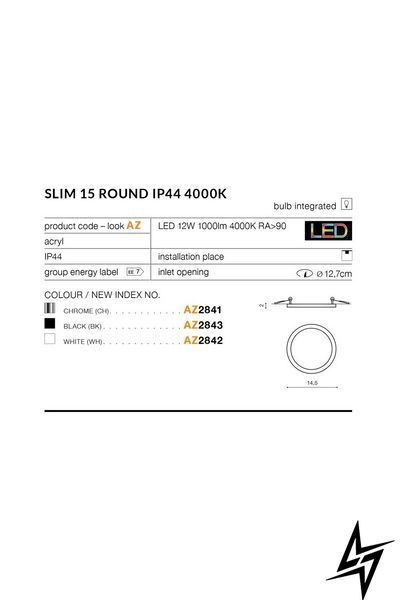 Вбудований точковий світильник Azzardo Slim AZ2843 LED 12 Вт 4000 K, чорний, &Oslash;14,5 &times; 2 см фото