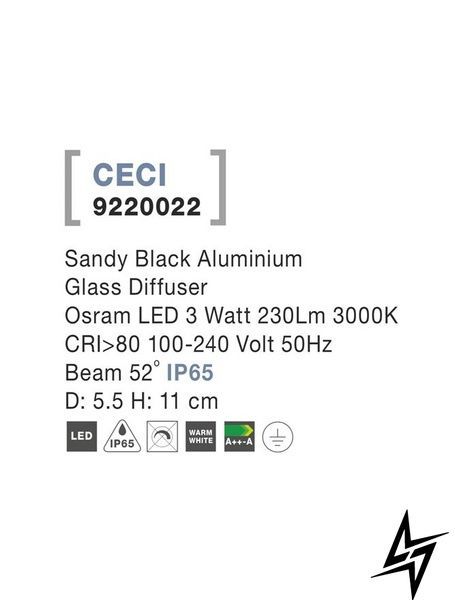 Точковий накладний світильник Nova Luce Ceci 9220022 чорний 3 Вт 2700 K IP65 9220022 фото