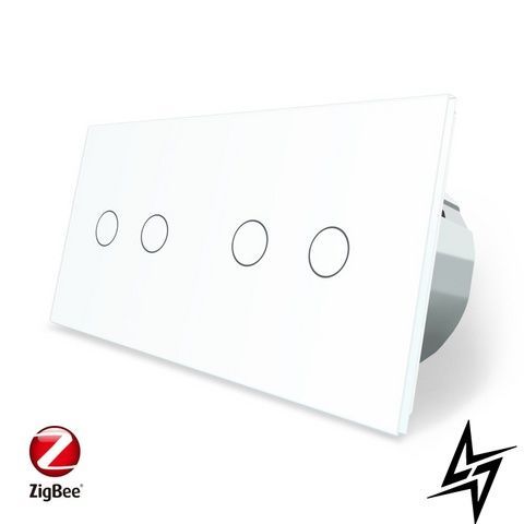 Умный сенсорный ZigBee выключатель 4 сенсора (2-2) Livolo белый стекло (VL-C702Z/C702Z-11) фото