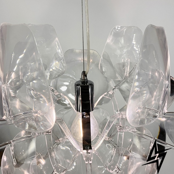 Декоративний світильник Luceplan Hope із напівпрозорими пластинами LE39431 Хром/Прозорий 70x70см 1xE27 De 2033-600 фото наживо, фото в дизайні інтер'єру