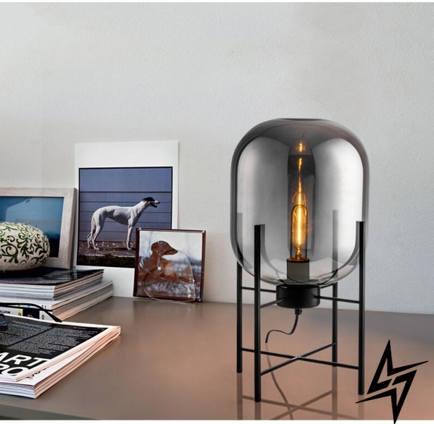 Настольный светильник Glass Oval Smoky Grey H48/D24 S23-38837 1xE27 50см Черный/Серый 033111 фото в живую, фото в дизайне интерьера