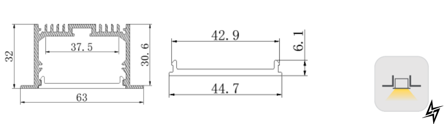 LED-профіль врізний LE6332 2,5 метра LE6332(2,5) фото