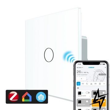 Умный сенсорный проходной/перекрестный ZigBee выключатель 1 сенсор Livolo белый стекло (VL-C7FC1SZ-2WP) фото