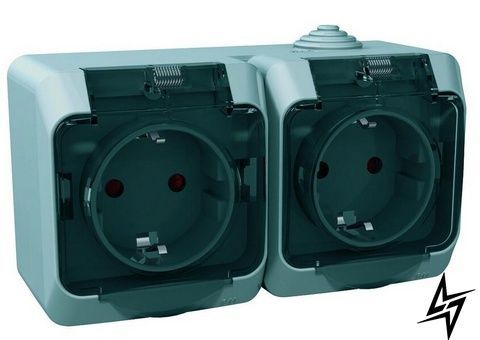 Подвійна розетка Schneider Electric WDE000625 Cedar Plus, сіра, глянцева, 16 А, IP44 фото