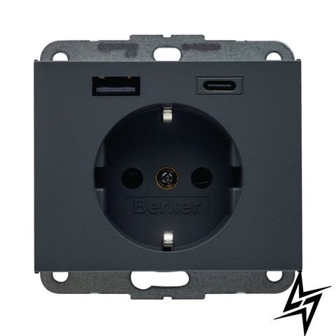 Розетка із USB-A та USB-C Berker K.1 48147006 16 А антрацитова матова 48147006 фото
