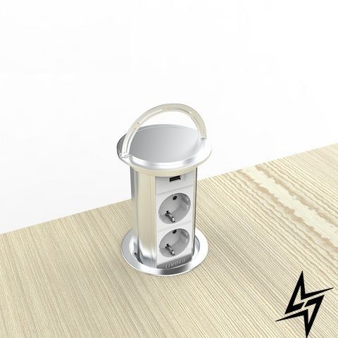 Висувна подвійна розетка з USB та бездротовою зарядкою Livolo cірий (VL-SHS020-FCTC-S) VL-SHS020-FCTC-S фото