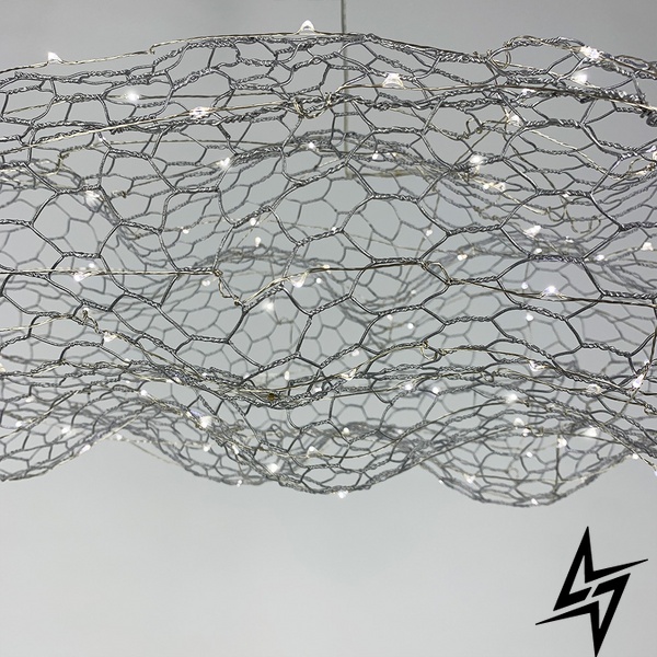 Дизайнерская декоративная серебряная люстра-облачка LED CLOUD LE41060 150см Хром MJ 83 CH фото в живую, фото в дизайне интерьера