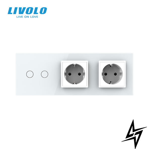 Сенсорний вимикач 2 сенсора 2 розетки Livolo білий скло (VL-C702/C7C2EU-11) фото