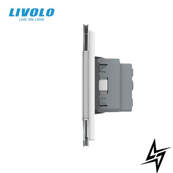 Сенсорний вимикач 2 сенсора 2 розетки Livolo білий скло (VL-C702/C7C2EU-11) фото