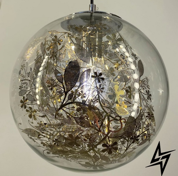 Подвесной светильник с прозрачным шаровым плафоном с флористическими мотивами LE26192 20x20см Прозрачный/Прозрачный AT 51 фото в живую, фото в дизайне интерьера
