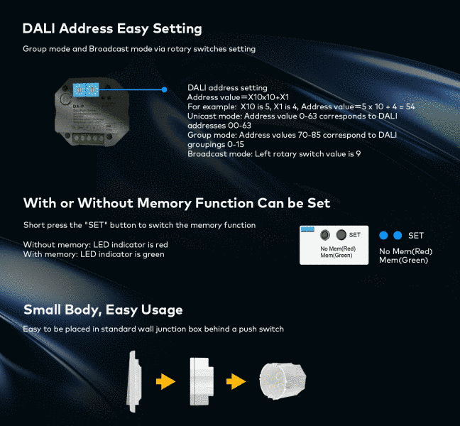 Димер DEYA 100-240VAC, 16VDC, 100mA, DALI Push DA-P DA-P фото