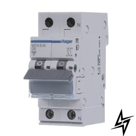 Автоматичний вимикач 1P+N 6A C 6kA 2 мод. Hager MCN506 фото