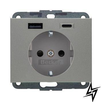 Розетка із з/к + USB A/C 20W PD K.x нержавіюча сталь Berker 48147004 фото