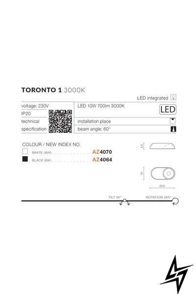 Точечный накладной светильник Azzardo Toronto AZ4070 ЛЕД 50165 фото в живую, фото в дизайне интерьера