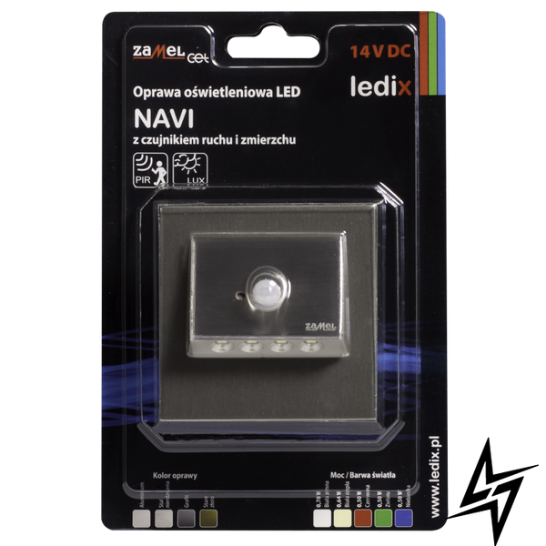 Настенный светильник Ledix Navi с рамкой 11-212-22 врезной Сталь 3100K 14V с датчиком ЛЕД LED11121222 фото в живую, фото в дизайне интерьера