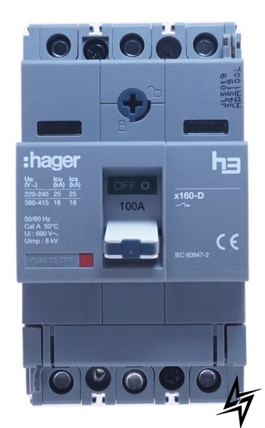 Автомат x160, In=100А, 3п, 18kA HDA100L Hager фото