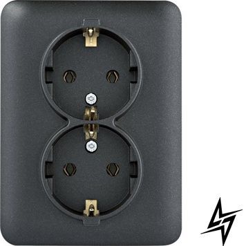 Розетка із з/к подвійна із захистом контактів чорна 16А/230В Lumina Hager WL1263 фото