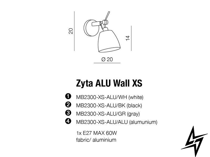 Бра декоративне Azzardo Zyta Wall Xs Alu/Gr AZ2479 15861 фото наживо, фото в дизайні інтер'єру