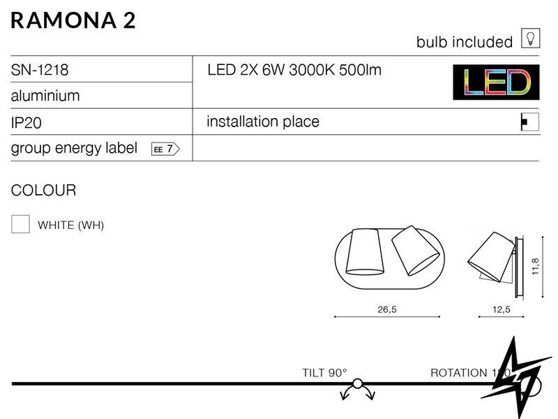 Настінний світильник (бра) AZ2429 Azzardo Ramona SN-1218 LED  фото наживо, фото в дизайні інтер'єру