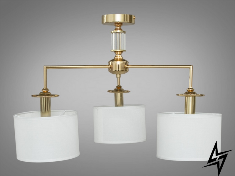 Современная люстра с абажурами 3 лампы D23-33839 Золото 1016/3G фото в живую, фото в дизайне интерьера